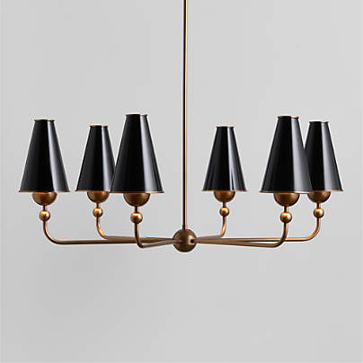 Everton Brass Round Chandelier Light with Black Metal Shades