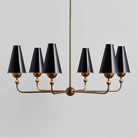 Everton Brass Round Chandelier Light with Black Metal Shades