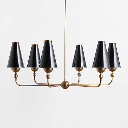 Everton Brass Round Chandelier Light with Black Metal Shades
