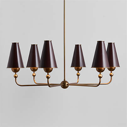 Everton Brass Round Chandelier Light with Aubergine Metal Shades