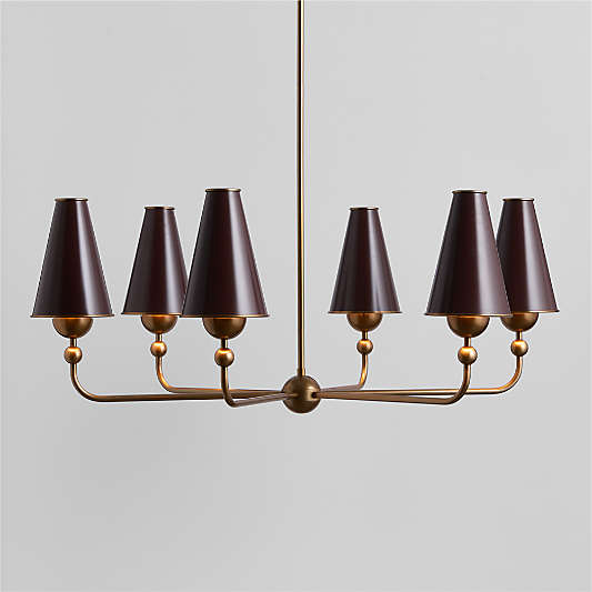 Everton Brass Round Chandelier Light with Aubergine Metal Shades