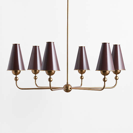 Everton Brass Round Chandelier Light with Aubergine Metal Shades