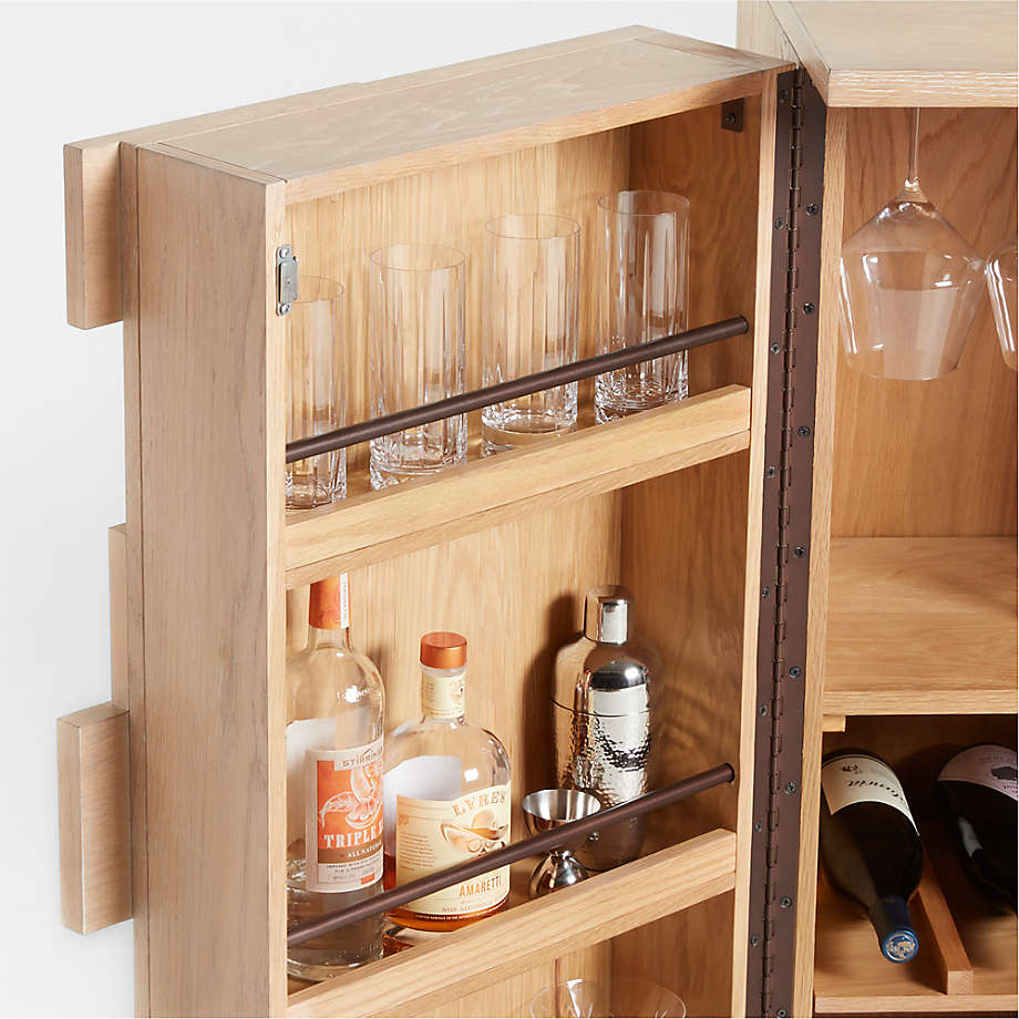 Ezra Natural Rye Wood Bar Cabinet with Shelves + Reviews | Crate 