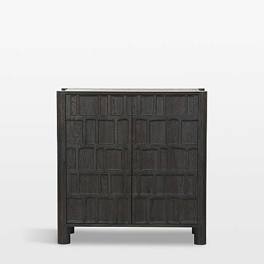 Ezri 42" Black Carved Oak Wood Bar Cabinet