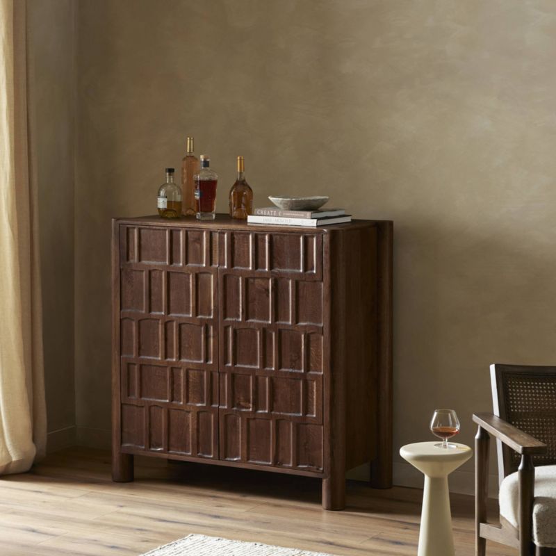 Ezri 42" Brown Carved Oak Wood Bar Cabinet - image 1 of 9