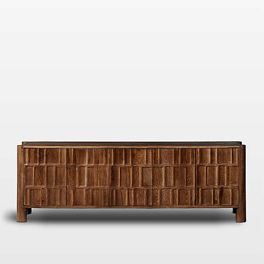 Ezri 82" Brown Carved Oak Wood Storage Media Console