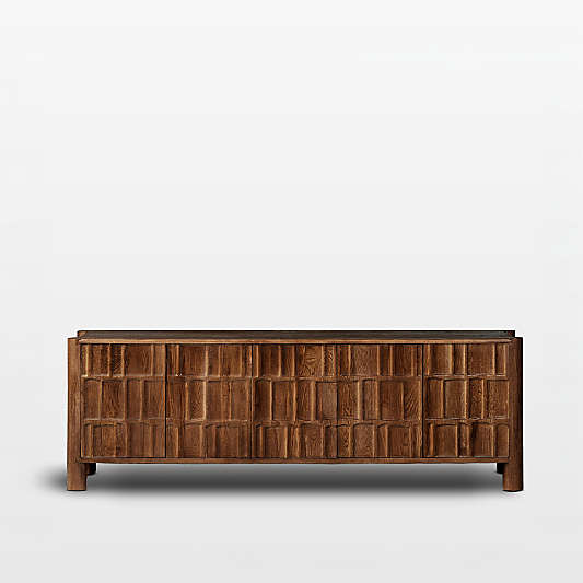 Ezri 82" Brown Carved Oak Wood Storage Media Console