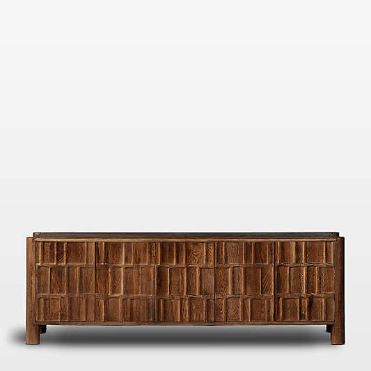 Ezri 82" Brown Carved Oak Wood Storage Media Console