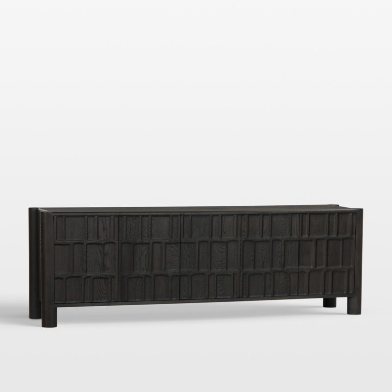 Ezri 82" Black Carved Oak Wood Storage Media Console - image 1 of 8