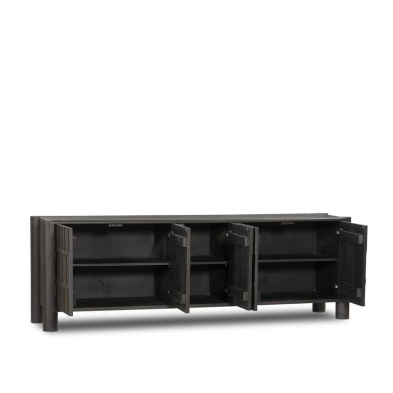 Ezri 82" Black Carved Oak Wood Storage Media Console - image 2 of 8