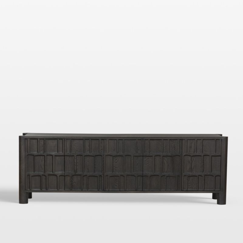 Ezri 82" Black Carved Oak Wood Storage Media Console - image 0 of 8