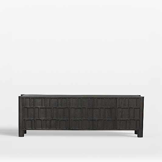 Ezri 82" Black Carved Oak Wood Storage Media Console