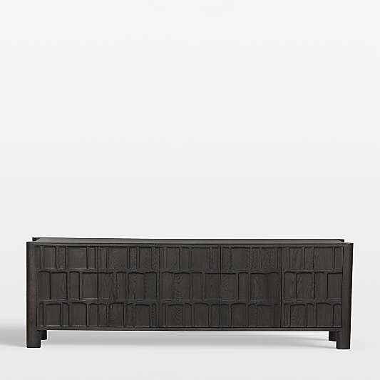 Ezri 82" Black Carved Oak Wood Storage Media Console