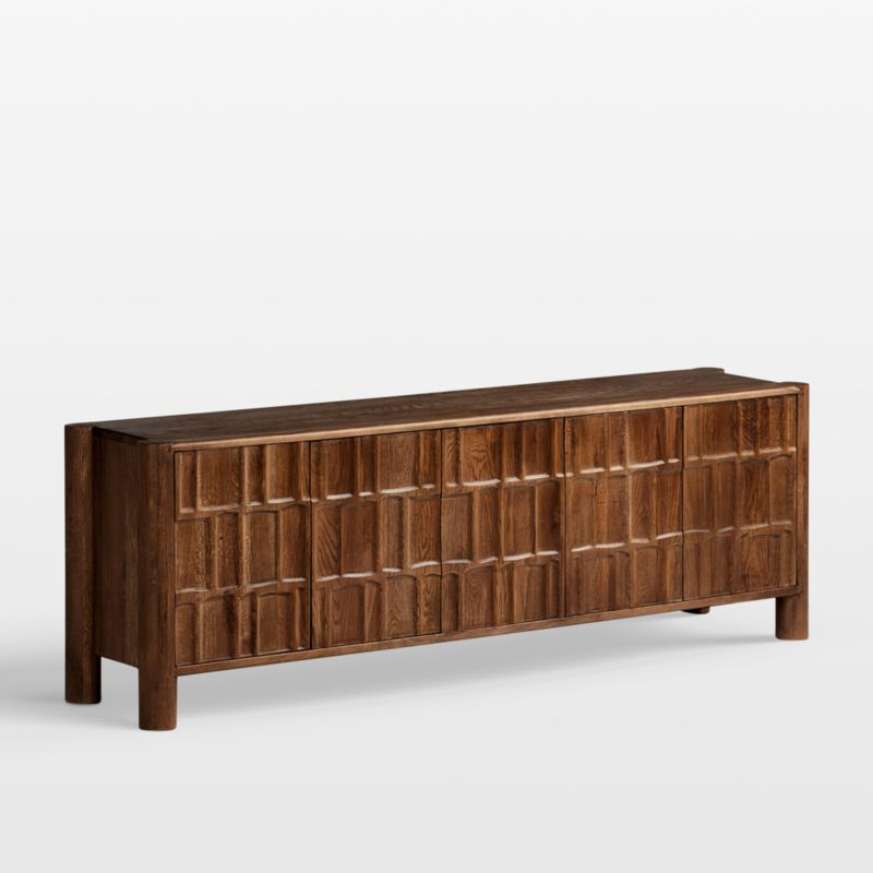 Ezri 82" Brown Carved Oak Wood Storage Media Console - image 2 of 9