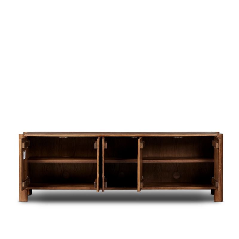 Ezri 82" Brown Carved Oak Wood Storage Media Console - image 3 of 9