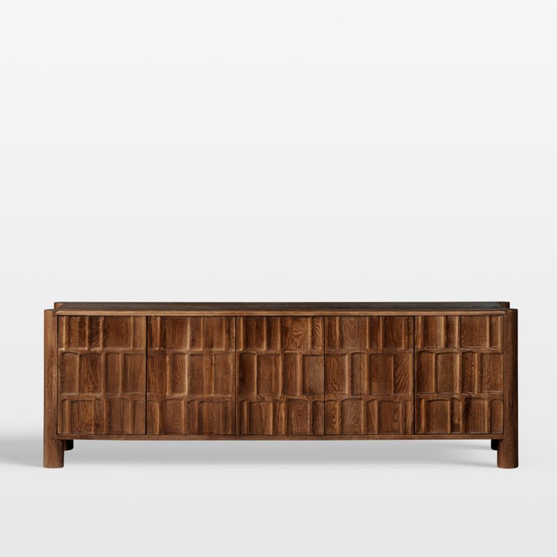 Ezri 82" Brown Carved Oak Wood Storage Media Console - image 0 of 9