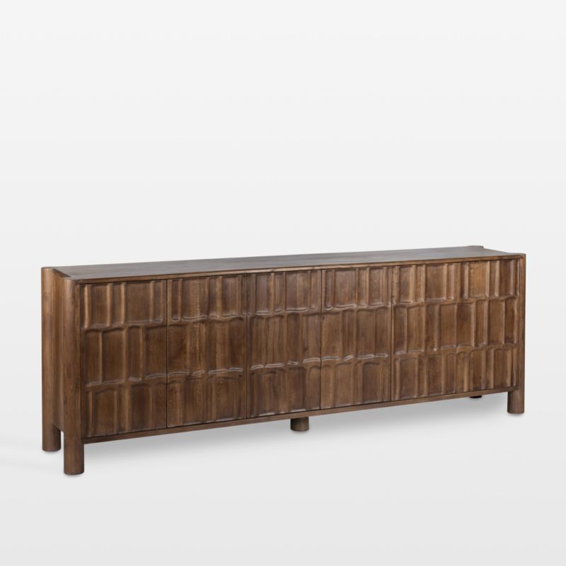 Ezri 98" Brown Carved Oak Wood Storage Media Console - image 5 of 10