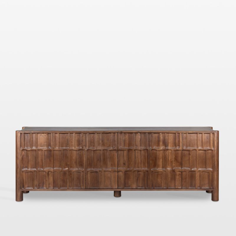 Ezri 98" Brown Carved Oak Wood Storage Media Console - image 0 of 10