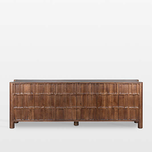 Ezri Brown Carved Oak Wood Storage Media Console (82"-96")