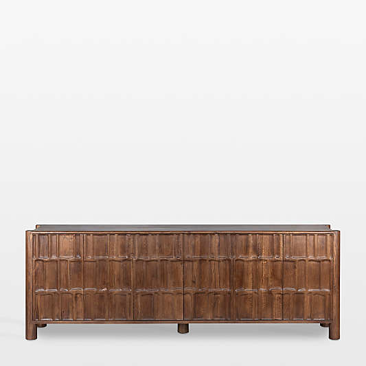 Ezri Brown Carved Oak Wood Storage Media Console (82"-96")