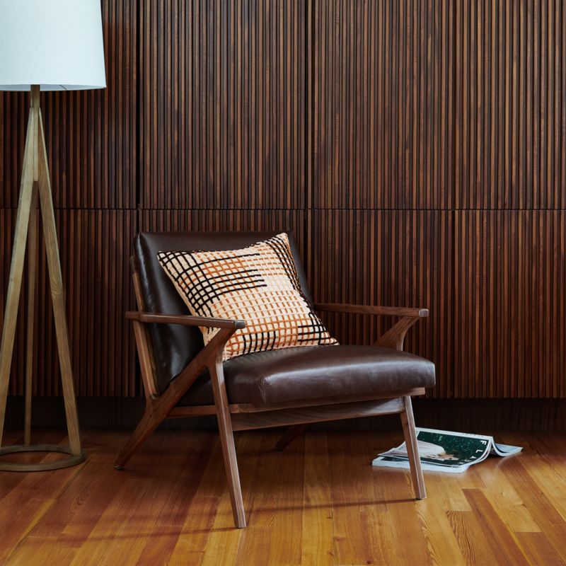 Cavett Leather Walnut Wood Frame Chair | Crate & Barrel