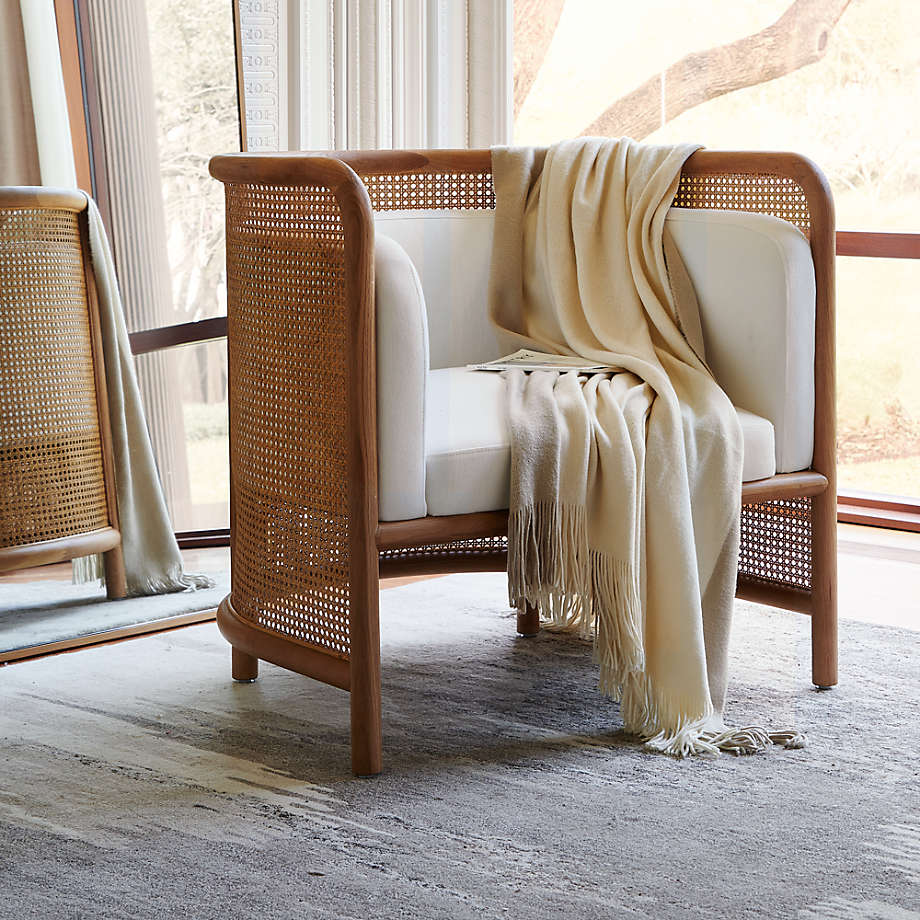 Fields cane back white accent chair shop