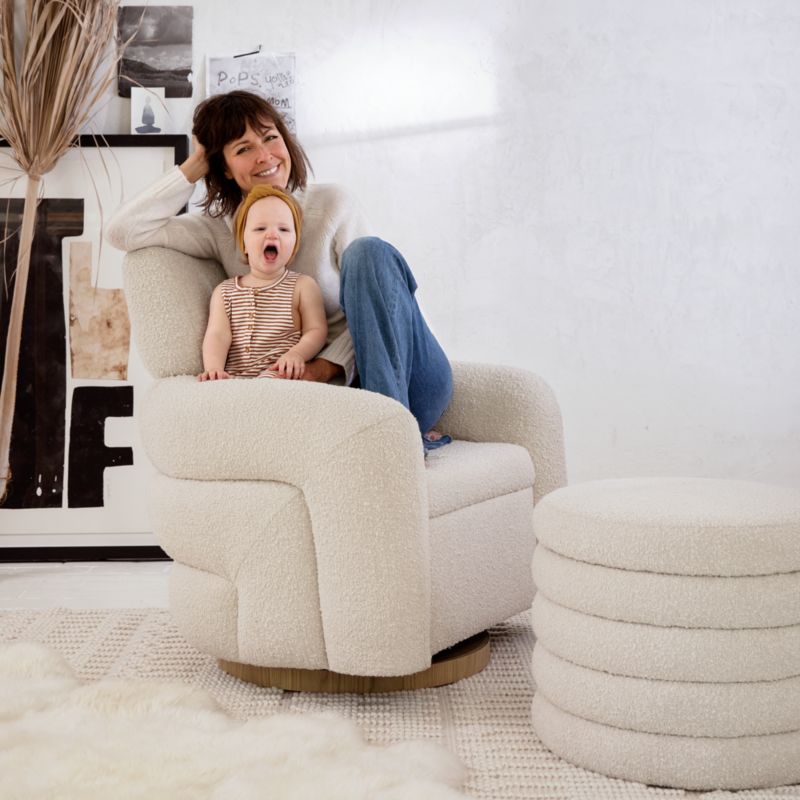 Snoozer Cream Boucle Nursery Swivel Glider and Storage Ottoman by Leanne Ford Crate Kids