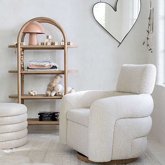 Snoozer Cream Boucle Nursery Swivel Glider and Storage Ottoman by Leanne Ford