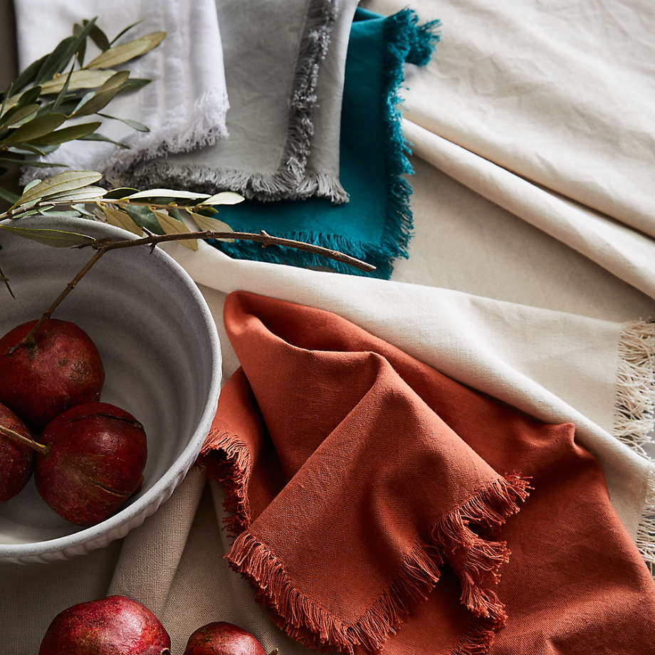 Craft Birch Beige Organic Cotton Fringe Napkin + Reviews | Crate & Barrel