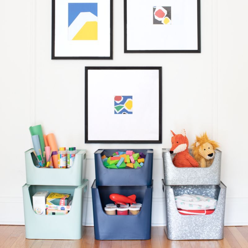 Large Dark Blue Metal Stacking Storage Bin - image 3 of 8