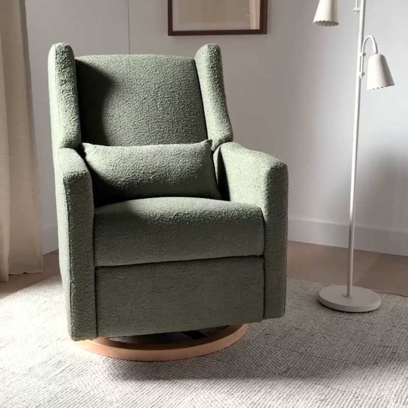 Play Babyletto Kiwi Olive Green Boucle Nursery Power Glider Recliner Chair with Light Wood Base - video 1 of 1