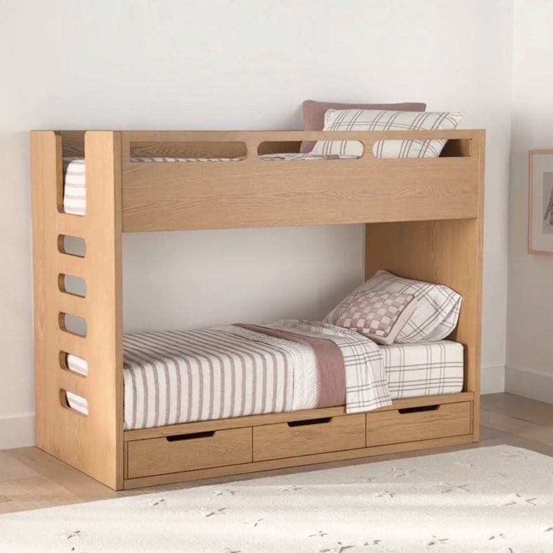 Play Bridgeman Natural Oak Wood Kids Twin Bunk Bed with Storage Trundle - video 1 of 2