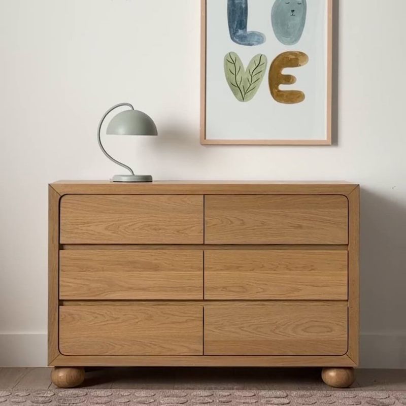 Play Emery 52" Natural Oak Wood Wide 6-Drawer Kids Dresser - video 1 of 1