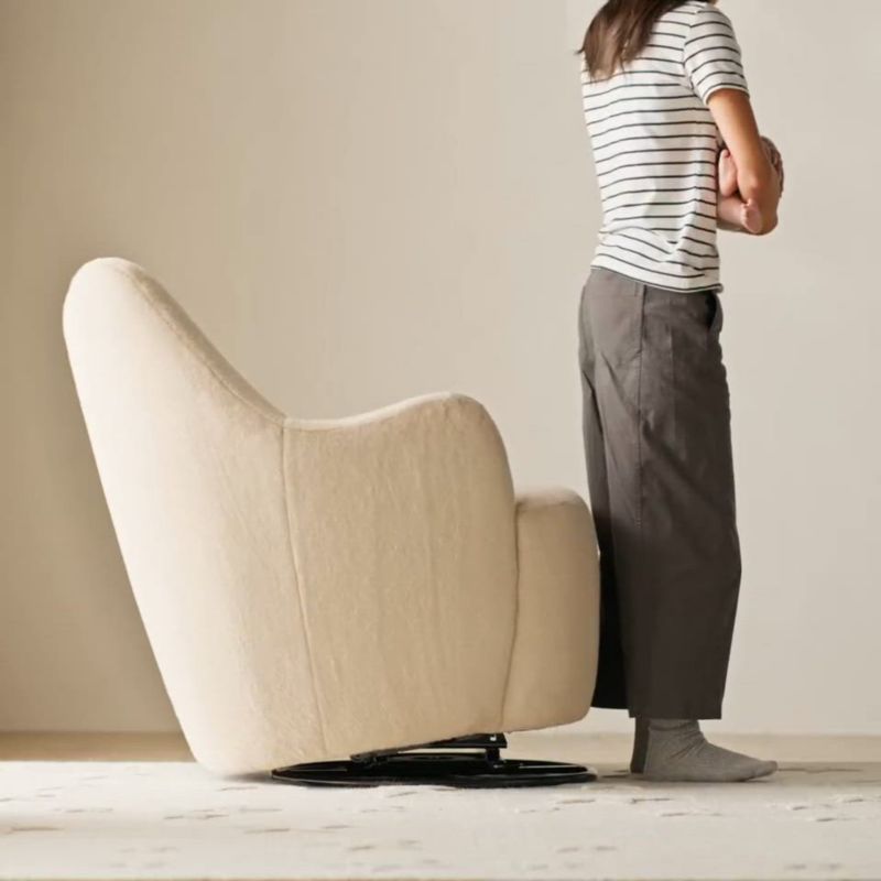 Play Leo Tan Faux Fur Nursery Swivel Glider Chair - video 1 of 1