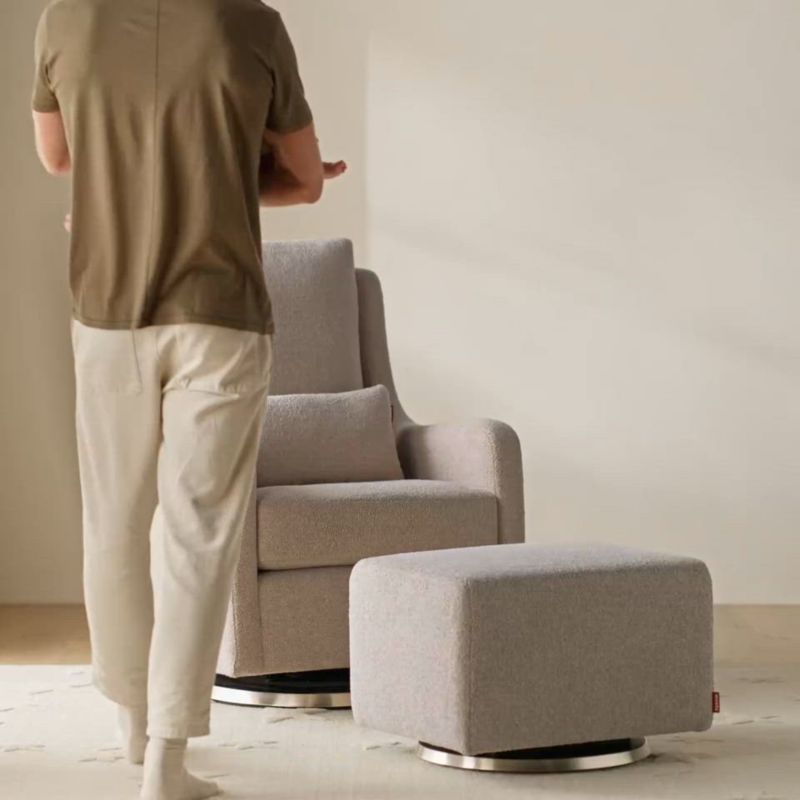 Play Milo Light Brown Sherpa Nursery Swivel Glider with Silver Base - video 1 of 1