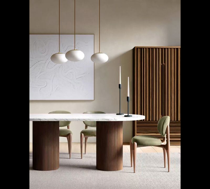 Play Portico 48" Marble and Warm Brown Oak Round Pedestal Dining Table - video 1 of 1