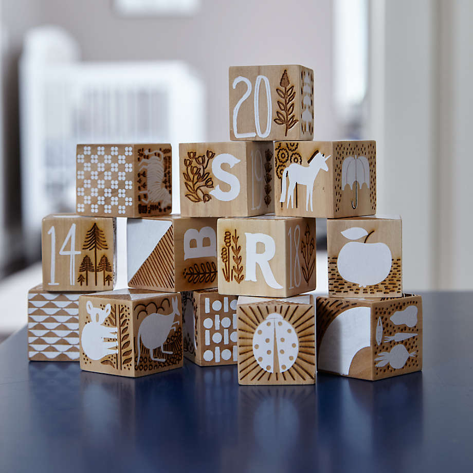 Crate&Barrel Etched Wooden Baby Blocks