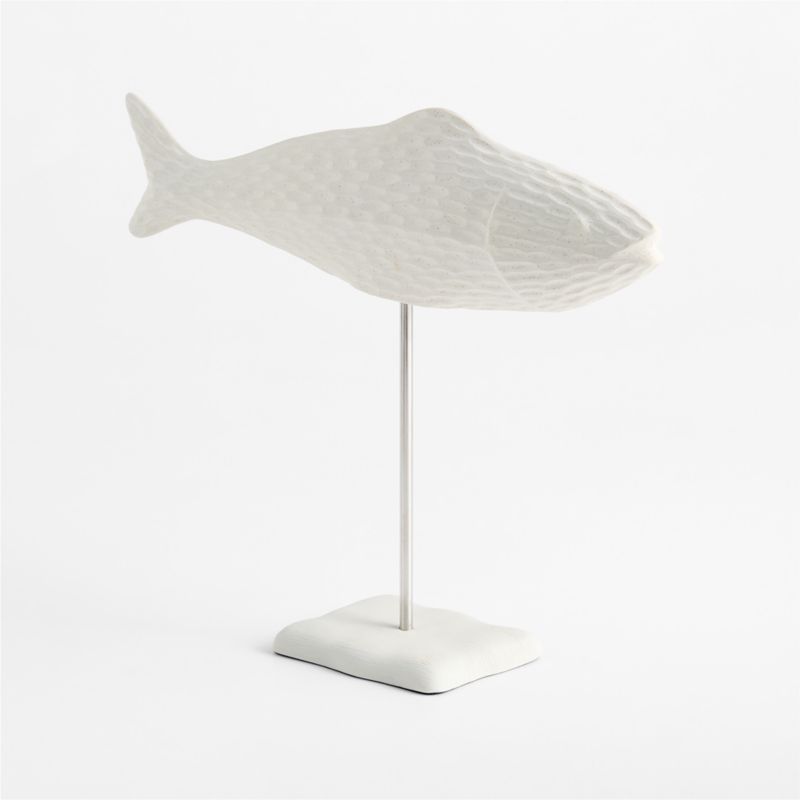 Textured White Ceramic Decorative Fish on a Stand Sculpture - image 2 of 3