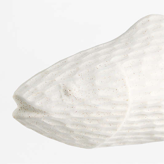 Textured White Ceramic Decorative Fish on a Stand Sculpture