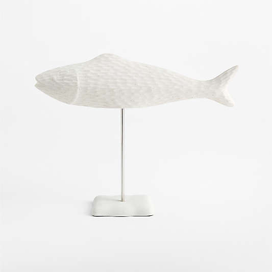 Textured White Ceramic Decorative Fish on a Stand Sculpture
