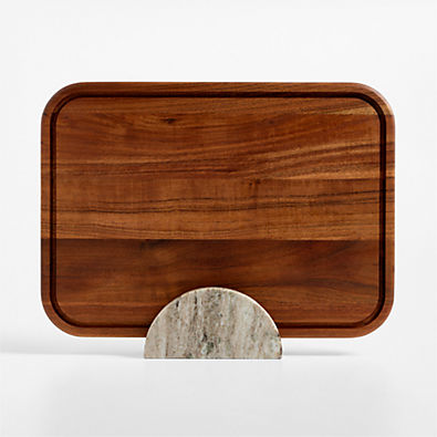 View Bradwell Acacia Wood Cutting Board with Tuscan Kitchen Marble Stand details