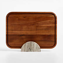 Acacia Wood Cutting Board with Tuscan Kitchen Marble Stand + Reviews | Crate & Barrel