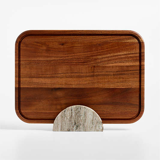 Acacia Wood Cutting Board with Tuscan Kitchen Marble Stand