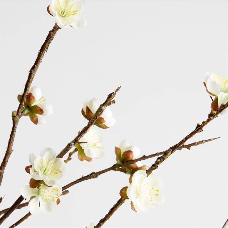 Faux White Cherry Blossom Stem Arrangement in Facette Grande White Vase 11.5" by Athena Calderone