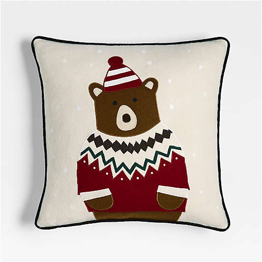 Fair Isle Bear 20"x20" Ivory Throw Pillow Cover by Joan Anderson