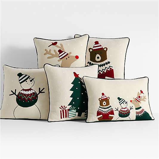 Fair Isle Bear 20"x20" Ivory Throw Pillow Cover by Joan Anderson