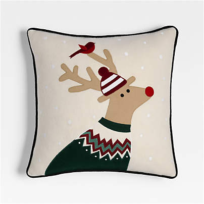 Fair Isle Reindeer 20"x20" Ivory Throw Pillow by Joan Anderson with Down-Alternative Insert