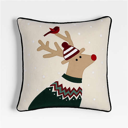 Fair Isle Reindeer 20"x20" Ivory Throw Pillow Cover by Joan Anderson