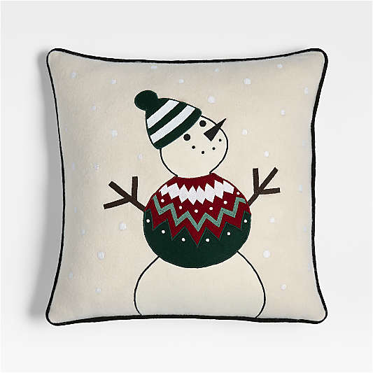 Fair Isle Snowman 20"x20" Ivory Throw Pillow Cover by Joan Anderson