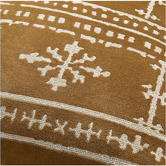 Fair Isle Embroidered Velvet 23"x23" Camel Tan Throw Pillow Cover